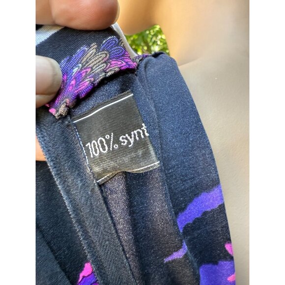 70s Psychedelic Phoenix Novelty Print Dress Long Sleeve Mock Neck Spaghetti Wais - Picture 9 of 10